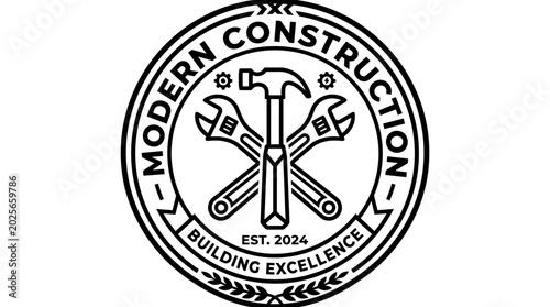 Modern construction logo with tools.