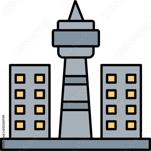 CN Tower Colored Outline Icon Vector Illustration