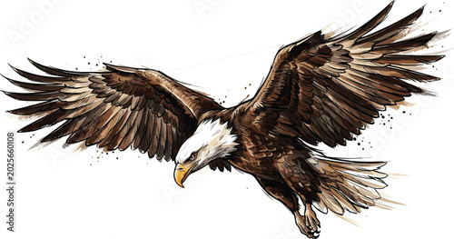 Foto Flying bald eagle vector sketch illustration, majestic patriotic american bird s