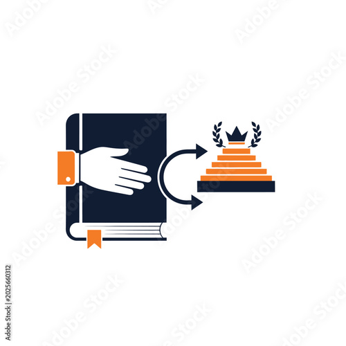 Knowledge attainment concept: book transferring to success icon