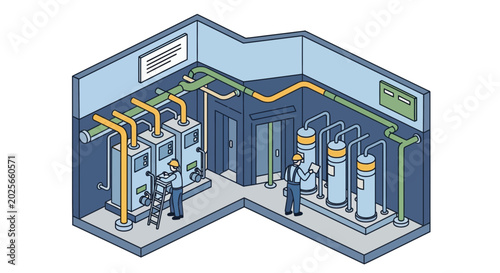 Industrial Boiler Room Maintenance Isometric Vector