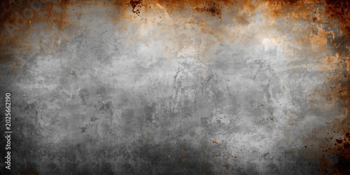 Schilderij op canvas A dark, weathered grunge metal plate texture blends aged gray paper and a smoky,