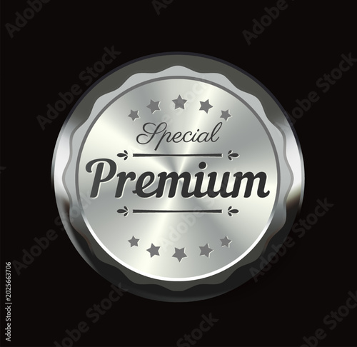 Bild auf Leinwand Metallic premium badge in shiny graphic style on dark background symbolizing quality and exclusivity highlighting premium status and value