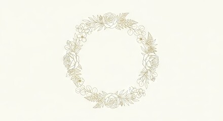 Elegant gold line art floral wreath on cream background