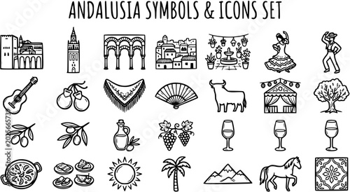 Fotografie Andalusia Symbols  Icons Set