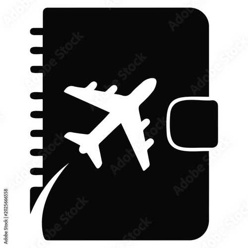 Tableau sur toile Travel journal or passport with airplane icon a symbol for global adventure and tourism