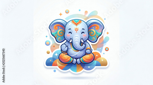Cute Lord Ganesha cartoon character in meditative pose
