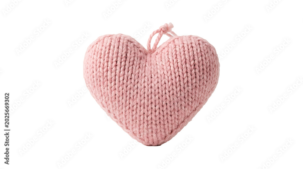 Fototapeta premium Pink knitted heart shaped ornament isolated on transparent background