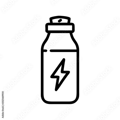 Energy drink bottle icon, beverage with lightning bolt symbol, for power and vitality.