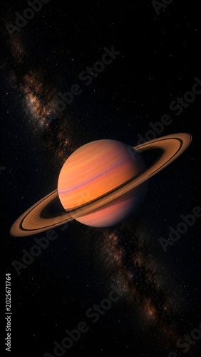 Saturn Planet with Rings in Deep Space Galaxy