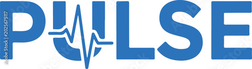 Blue pulse text logo featuring heartbeat ekg line replacing the letter u isolated on transparent background for medical branding design