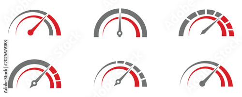 Speedometer and tachometer icon set for dashboard gauge performance and acceleration speed indicator vectors