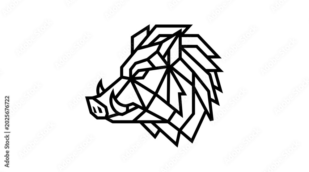 Obraz premium Geometric Wild Boar Head Vector Illustration - Minimalist Line Art for Logo, Tattoo, and Graphic Design