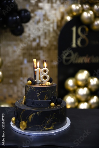 Black and Gold Glamour Birthday Cake for 18th Birthday