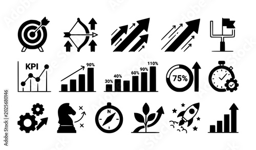 Business target illustration set with goal achievement and corporate success elements