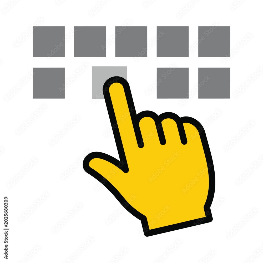 Fototapeta premium Hand clicking on a grey square in a grid layout, selection concept icon