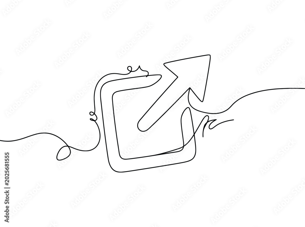 Obraz premium External link icon with an arrow pointing up and out of a square drawn with a single continuous line