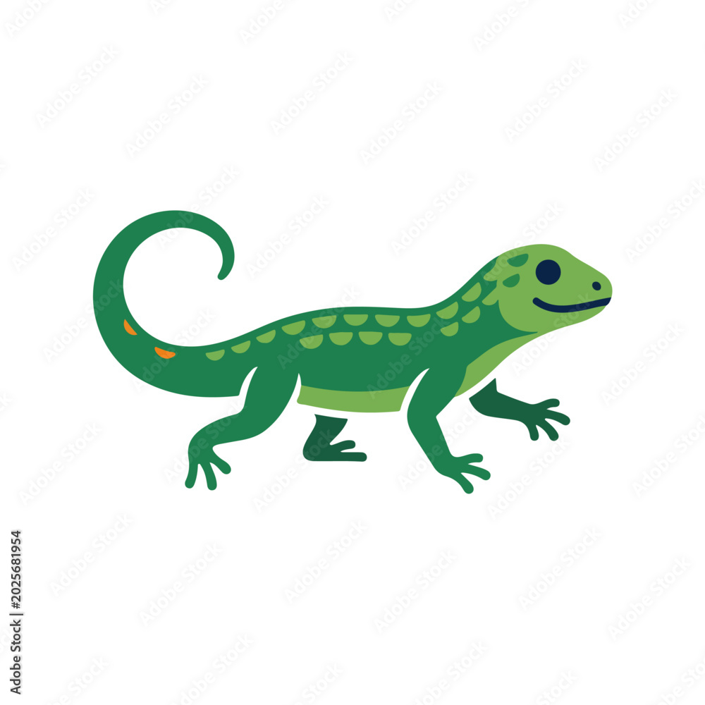 Obraz premium cute cartoon green lizard flat vector illustration