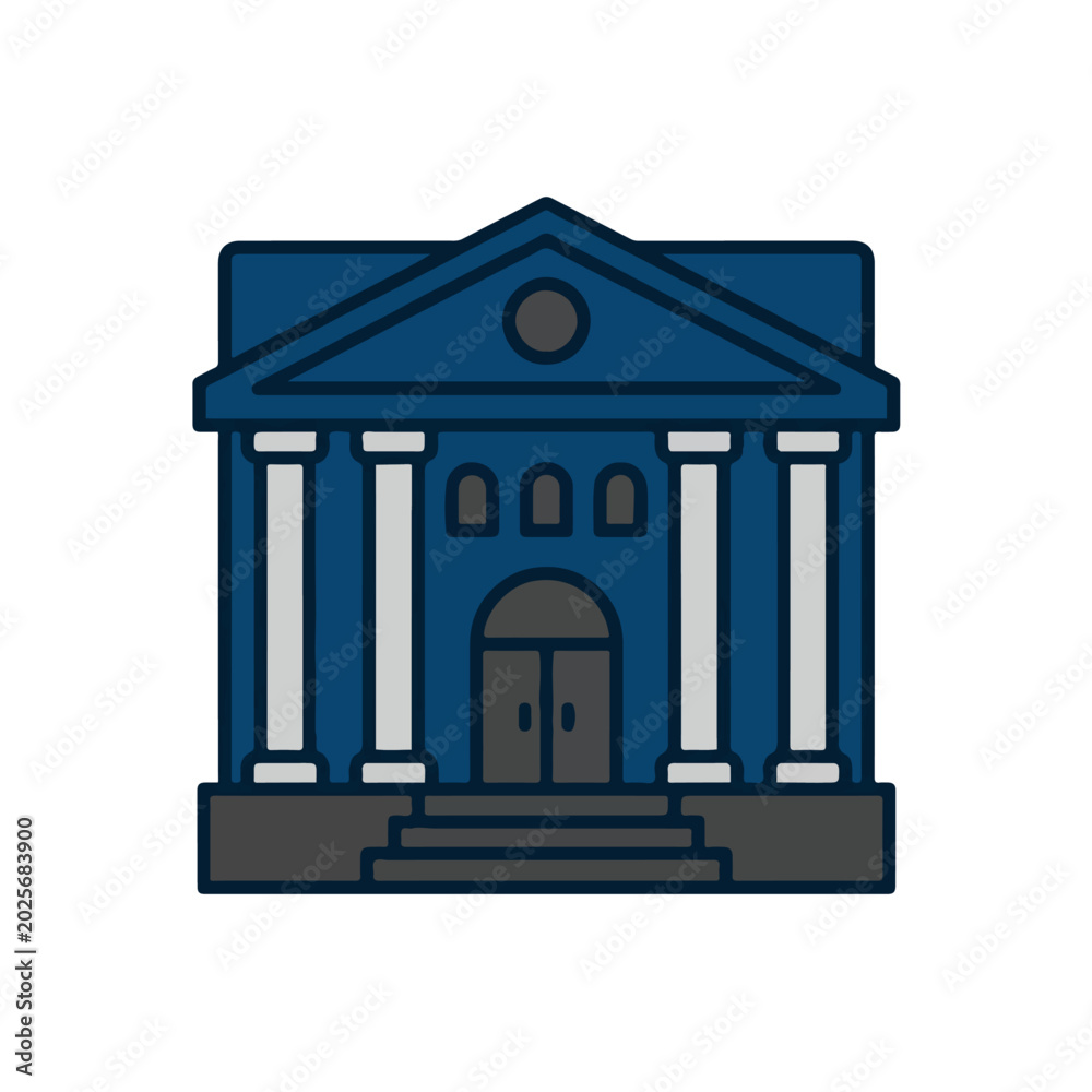 Fototapeta premium navy blue classical courthouse bank building flat vector icon template