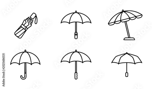 Foto Minimalist Umbrella Outline Icon Set Vector Collection for Rain Sunlight and Por