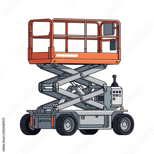 Cartoon Lift Platform: Orange Scissor Lift Illustration Vector
