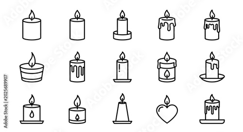 Cuadro en lienzo Candle Line Icon Set