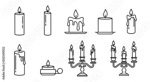 Foto Minimalist Candle and Candelabra Vector Icon Set