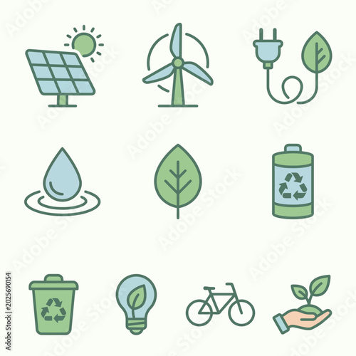 Photography Collection of sustainable energy and eco-friendly icons representing environment