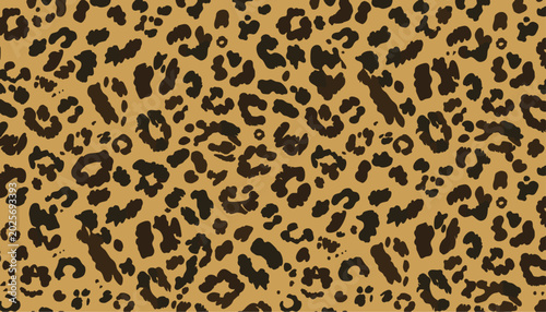 Flat seamless vector background of cheetah fur print, sandy gold base with dark
