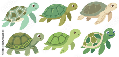 Sea Turtle Illustration Pack with Cute Cartoon Style Marine Animal Designs for Ocean Education and Wildlife Projects