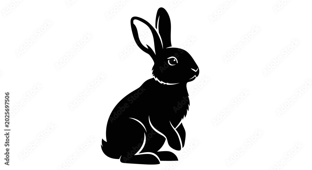 Obraz premium Black rabbit silhouette illustration isolated on white background copy space