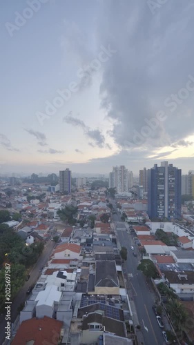 Aerial Sunset View São Paulo Brazil Cityscape Golden Sky and Clouds
