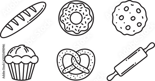 Foto Baked Goods and Kitchen Utensil Icons.