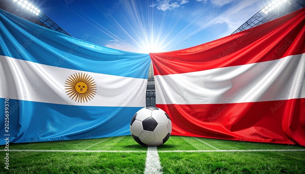 Naklejka premium International Soccer Match Preview – Argentina vs Austria with Flags