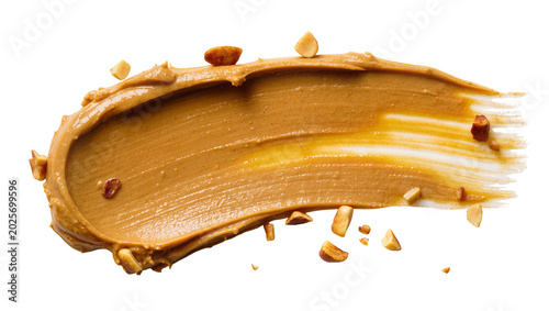 Obraz na płótnie Creamy peanut butter swirl with crunchy peanut pieces, isolated on transparent b