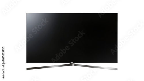 Schilderij op canvas Modern flat screen television with brushed metal stand, isolated on transparent
