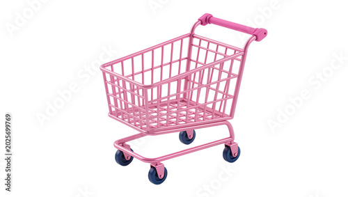 Fotografi Pink metal miniature shopping cart with dark wheels, isolated on transparent bac