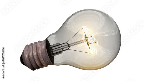 Photos Clear glass incandescent light bulb with glowing filament, isolated on transpare