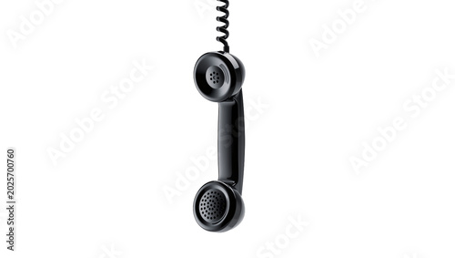 Tableau sur toile Black vintage telephone handset with coiled cord, isolated on transparent backgr