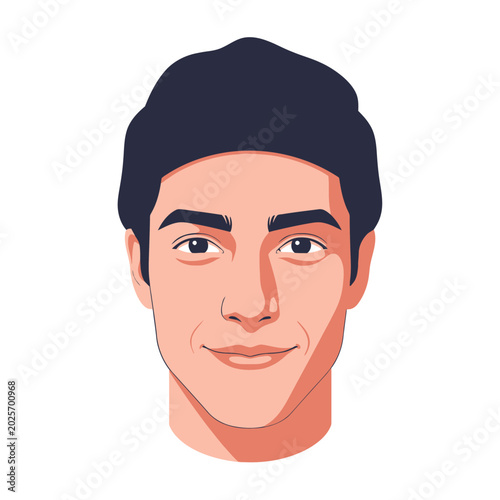 Cartoon Portrait of a Handsome Man with Dark Hair and Smiling Face