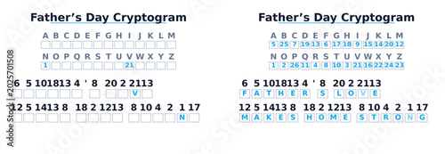 Fotografía Father's Day cryptogram puzzle with decoded letters and numbers