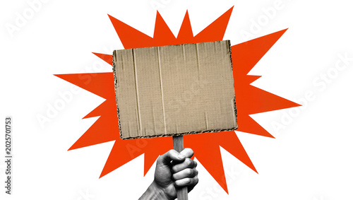 Photos Hand holding cardboard sign with orange starburst, isolated on transparent backg