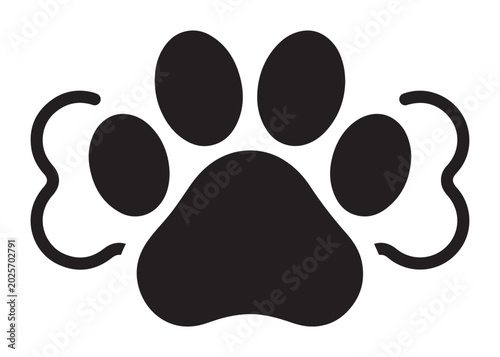 paw bone logo silhouette vector, pet bone logo silhouette vector illustration, animal footprint logo silhouette, animal paw bone skeleton logo vector silhouette on white background, 