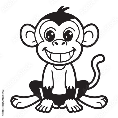 Canvas Print Adorable smiling cartoon monkey character sitting in a playful pose as a simple