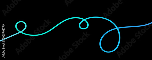 Obraz na plátne Abstract turquoise line art on black background modern digital illustration
