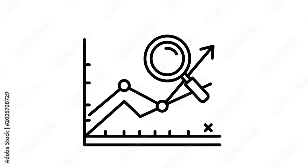 Fototapeta premium Magnifying Glass Over Growing Business Graph with Upward Arrow, Analytics Concept