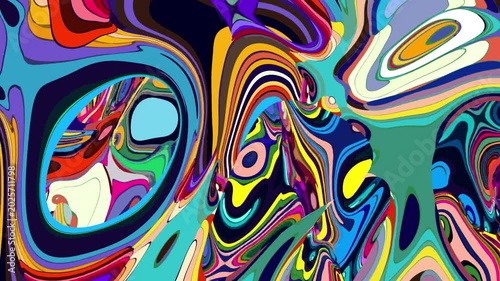 Vibrant abstract psychedelic swirl pattern with bold colors and dynamic shapes