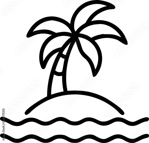 Palm island vector line icon symbolizing tropical vacation.