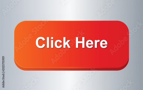 A bright orange button with a gradient effect and white text that reads 'Click Here', set against a light grey background with a subtle reflection