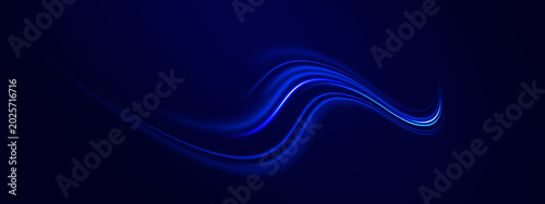 Tableau sur toile Purple neon ribbons rotate through a sleek black backdrop